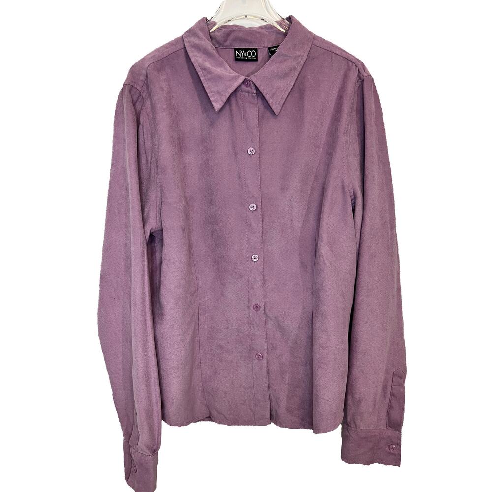 New York & Company (NY & Co) Vintage Lilac Suede-Look Button Down Shirt Sz XL